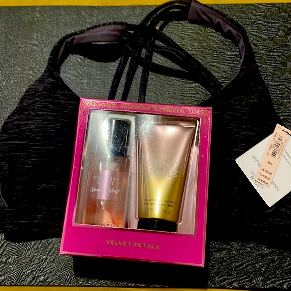 Victoria Secretl Supports Bra plus VS Velvet petals mini body set bundle